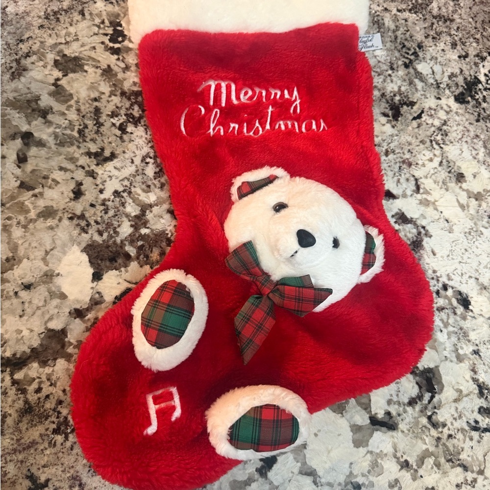Vintage Festive Red Christmas Stocking with Bear
